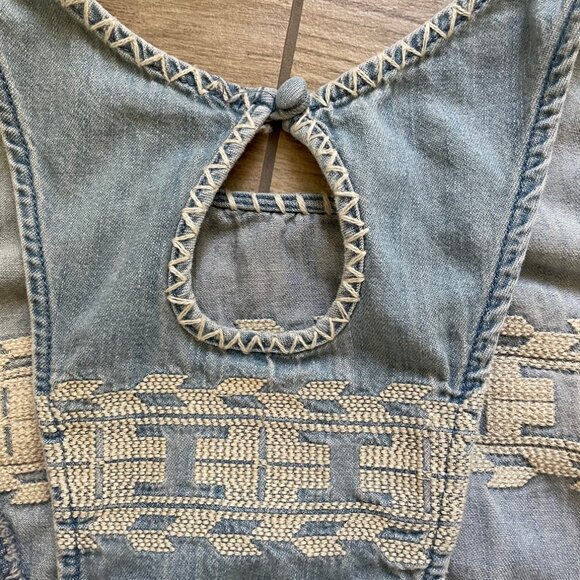 Free People Dress Womens M Denim Lightweight Embroidered Sun Mini Sleeveless - Picture 10 of 11